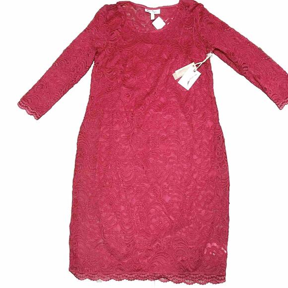 NEW Jessica Simpson Maternity 3/4 Sleeve Pink Sheath Stretch Lace Dress Sz 1XL - Picture 1 of 8